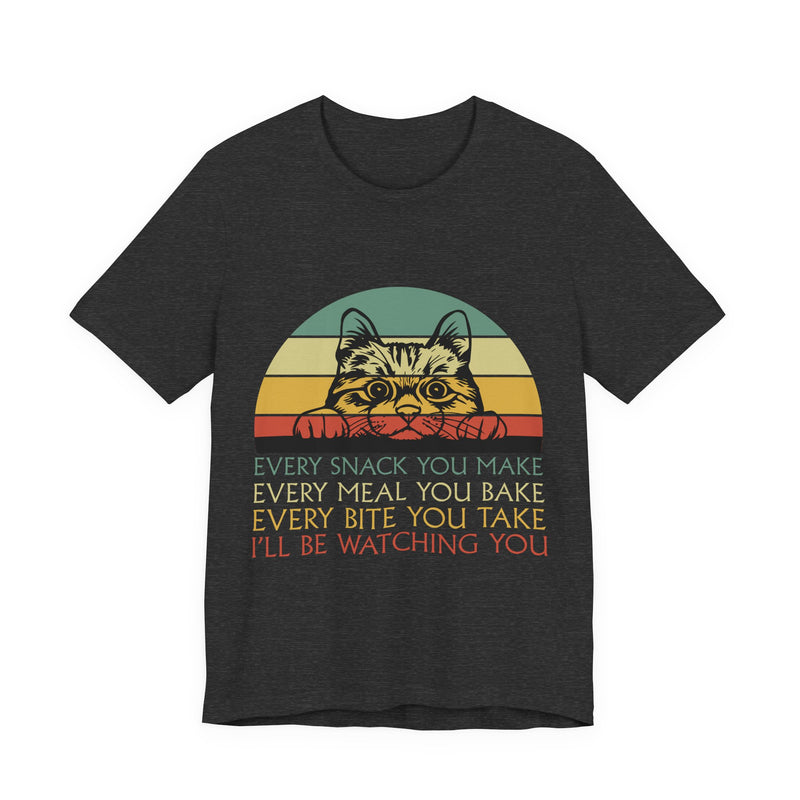Cat Sneak Vintage Tee — “Every Snack You Make…” Retro Cat Graphic T-Shirt