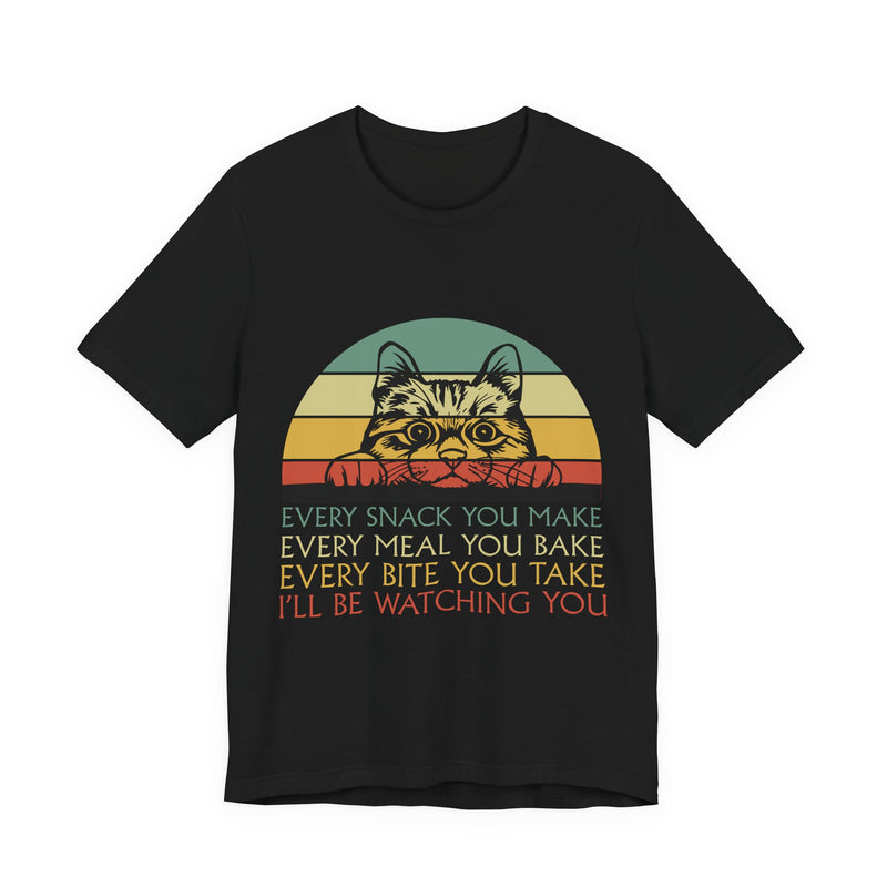 Cat Sneak Vintage Tee — “Every Snack You Make…” Retro Cat Graphic T-Shirt