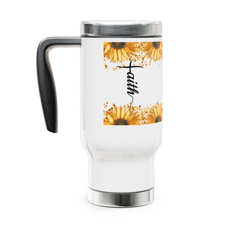 Sunflower Faith 14oz Stainless Steel Travel Mug with Handle