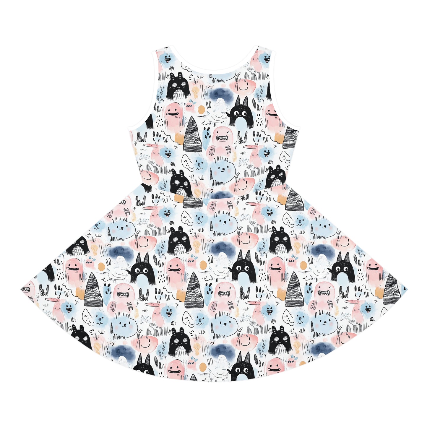 Doodle Monster 1 Girls' Sleeveless Sundress (AOP)