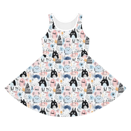 Doodle Monster 1 Girls' Sleeveless Sundress (AOP)