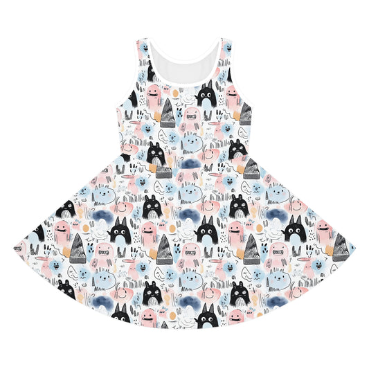 Doodle Monster 1 Girls' Sleeveless Sundress (AOP)