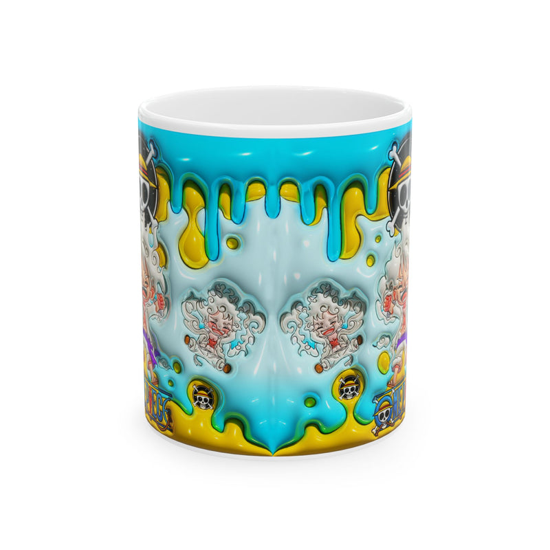 Colorful Drip Art Ceramic Mug — Vibrant Blue & Yellow Cartoon Design (11oz, 15oz)
