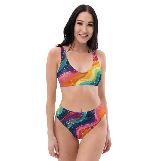 Cosmic Rainbow high-waisted bikini