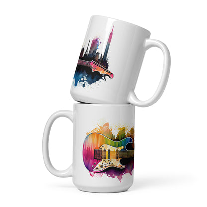 Guitar Skyscraper White glossy mug