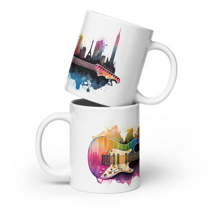 Guitar Skyscraper White glossy mug